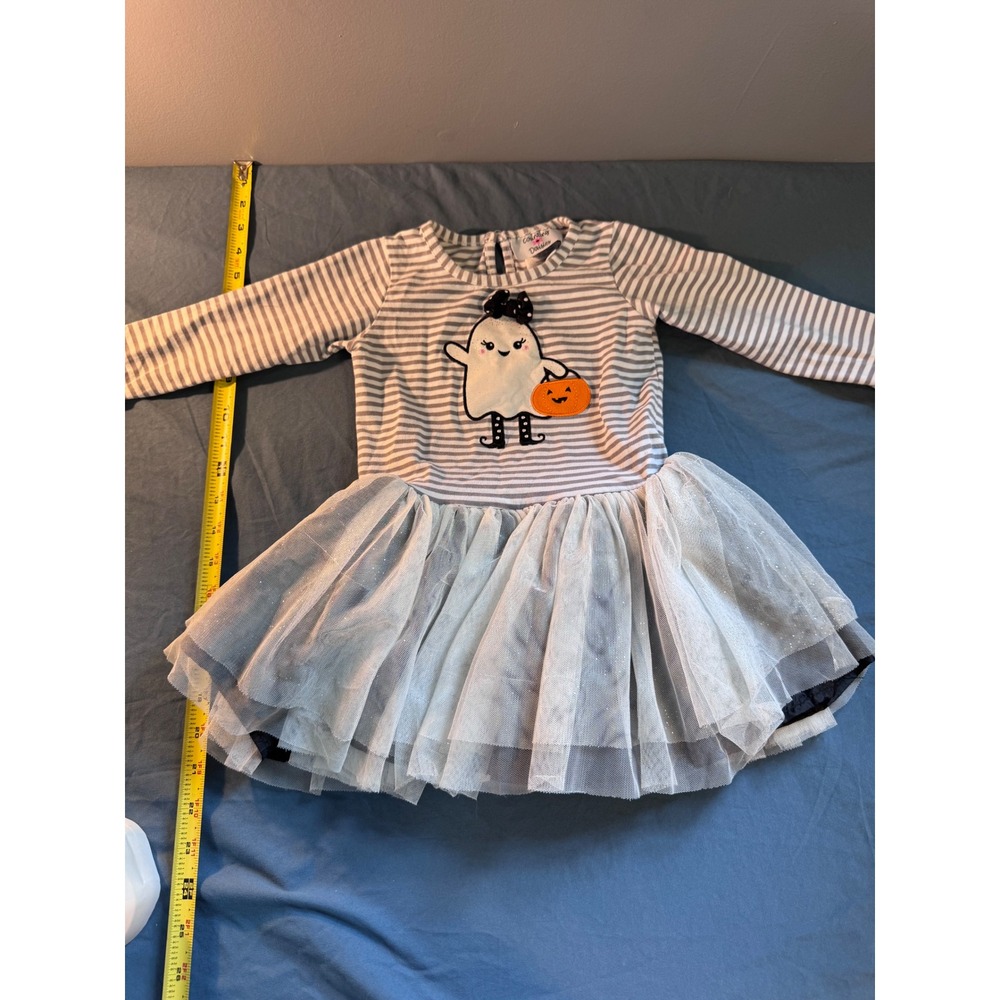 Nina Toddler Girls Halloween Ghost Tulle Tutu Dress Grey White Striped 3T